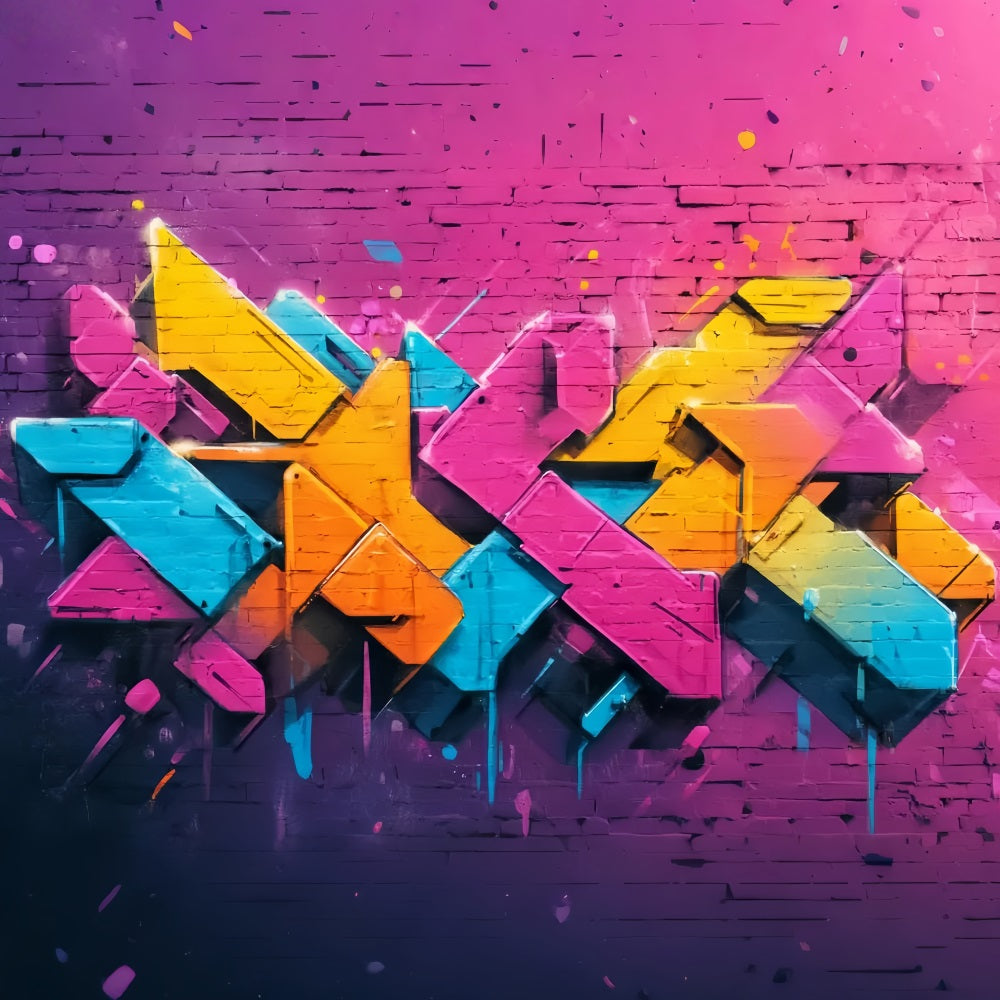 Brick Wall Backdrop Vibrant Neon Graffiti Artwork Brick Photo Backdrop UK TWW59-199