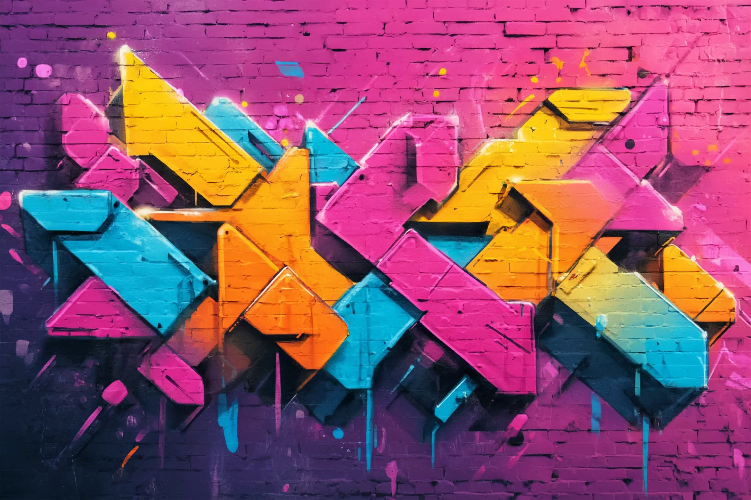 Brick Wall Backdrop Vibrant Neon Graffiti Artwork Brick Photo Backdrop UK TWW59-199