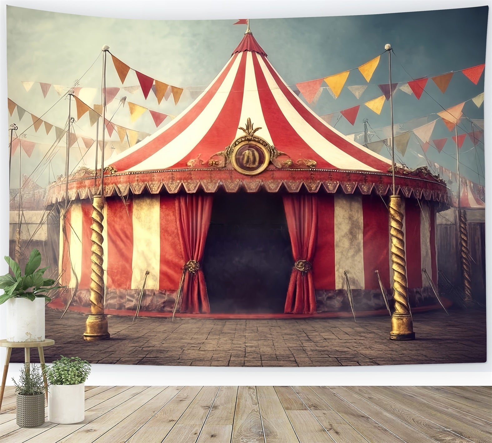 Carnival Tent Backdrop Vintage Striped Tent Circus Carnival Backdrop UK TWW59-2