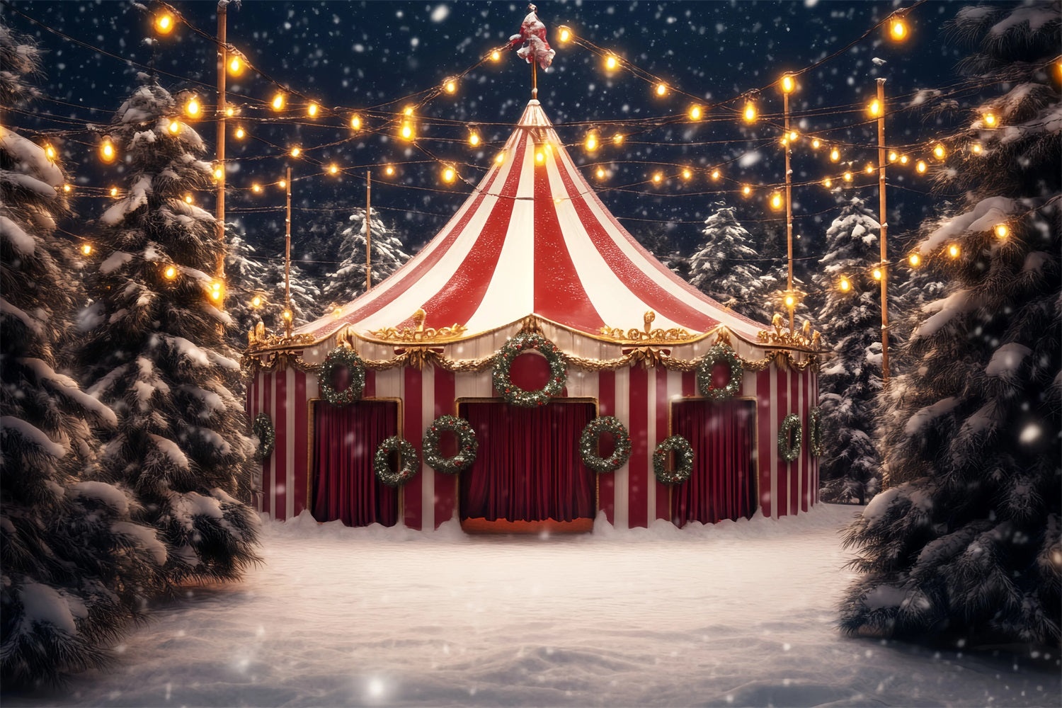 Carnival Tent Backdrop Snowy Wreath Christmas Tent Circus Backdrop Ideas UK TWW59-20