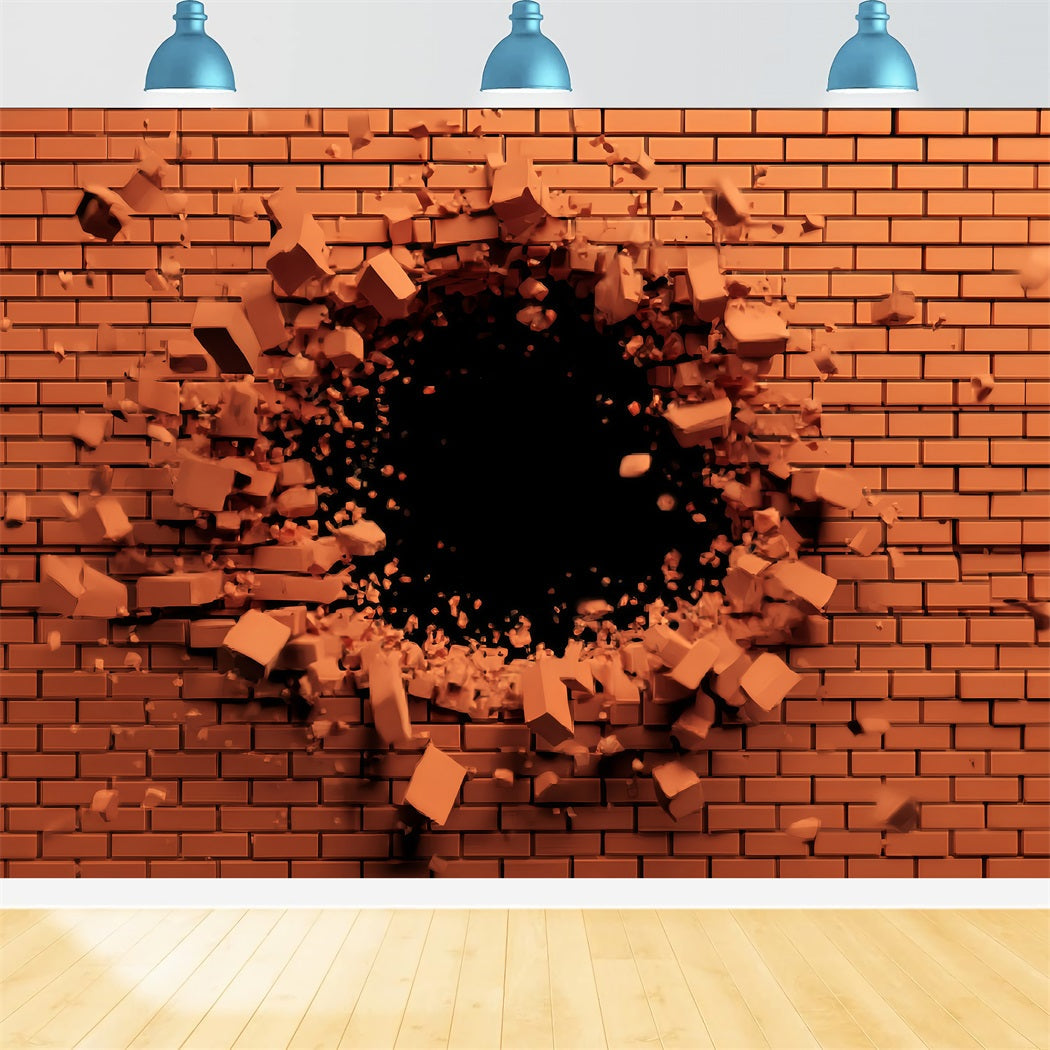 Red Brick Wall Backdrop Exploding Red Brick Impact Brick Backdrop UK TWW59-203
