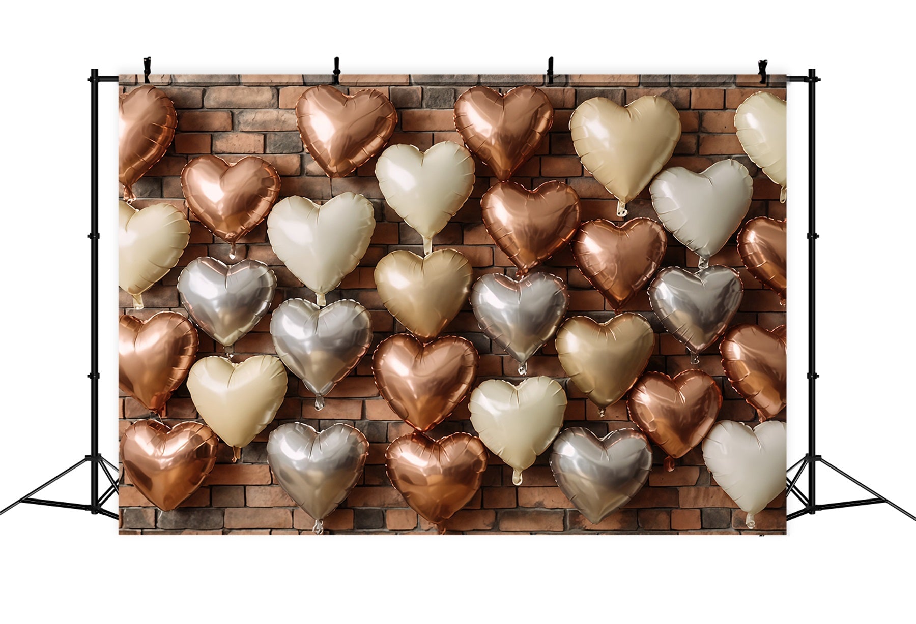 Brick Wall Backdrops Metallic Heart Balloon Wall Brick Backdrop UK TWW59-206