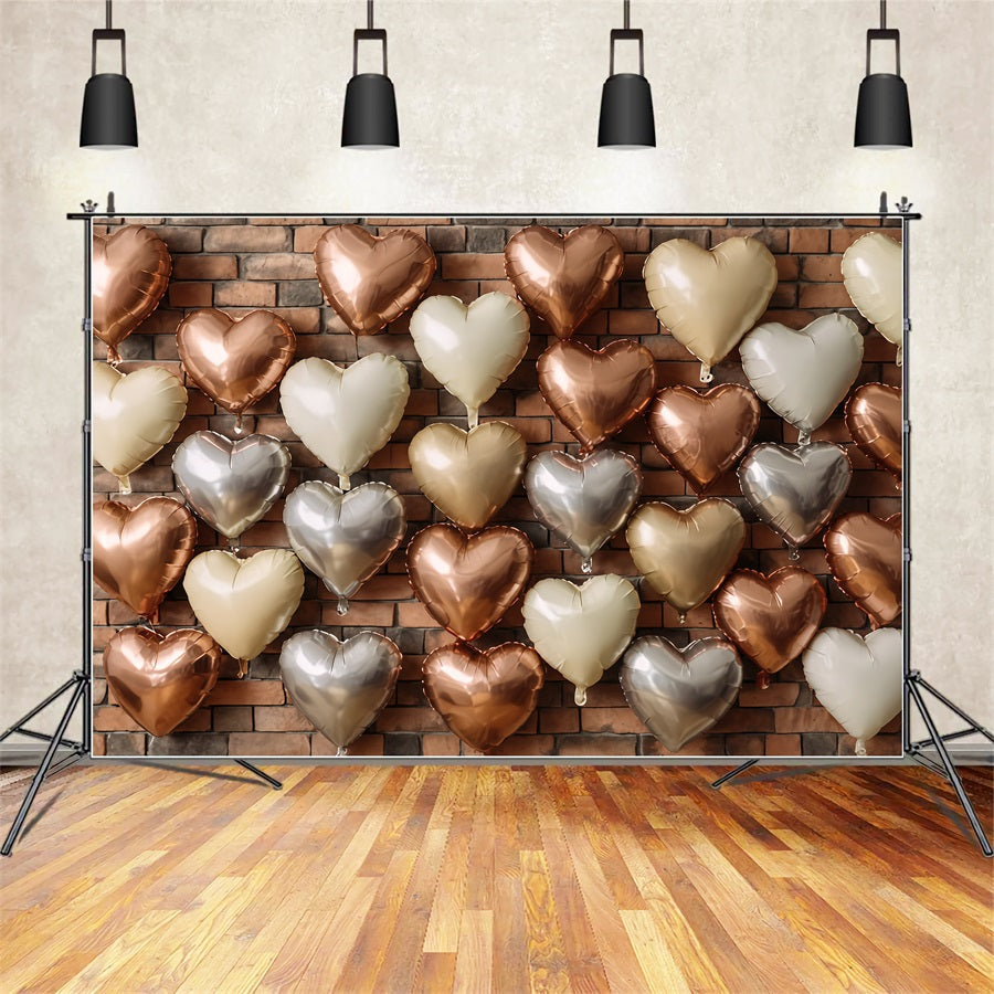 Brick Wall Backdrops Metallic Heart Balloon Wall Brick Backdrop UK TWW59-206