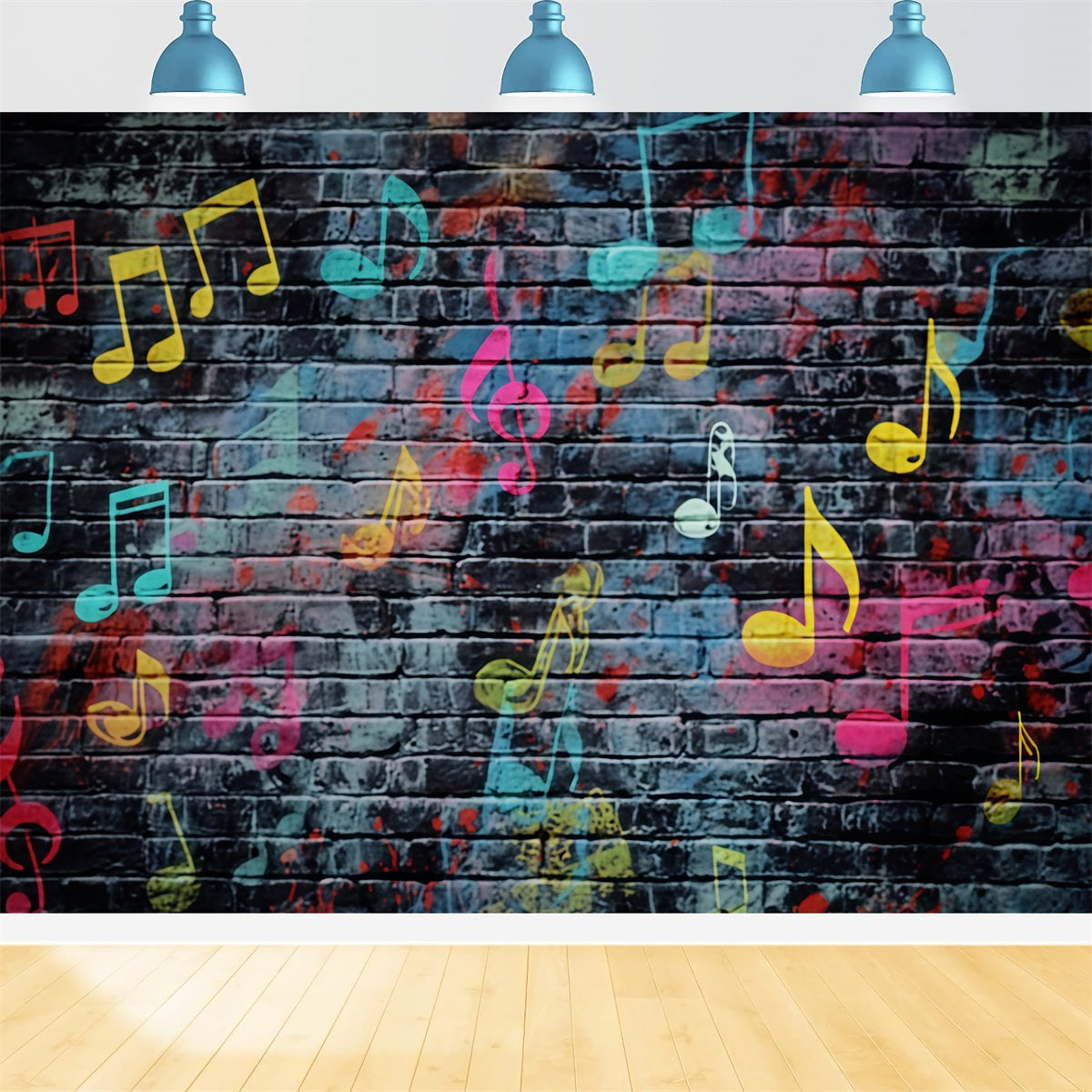 Brick Photography Backdrop Colorful Musical Note Graffiti Brick Backdrop UK TWW59-207