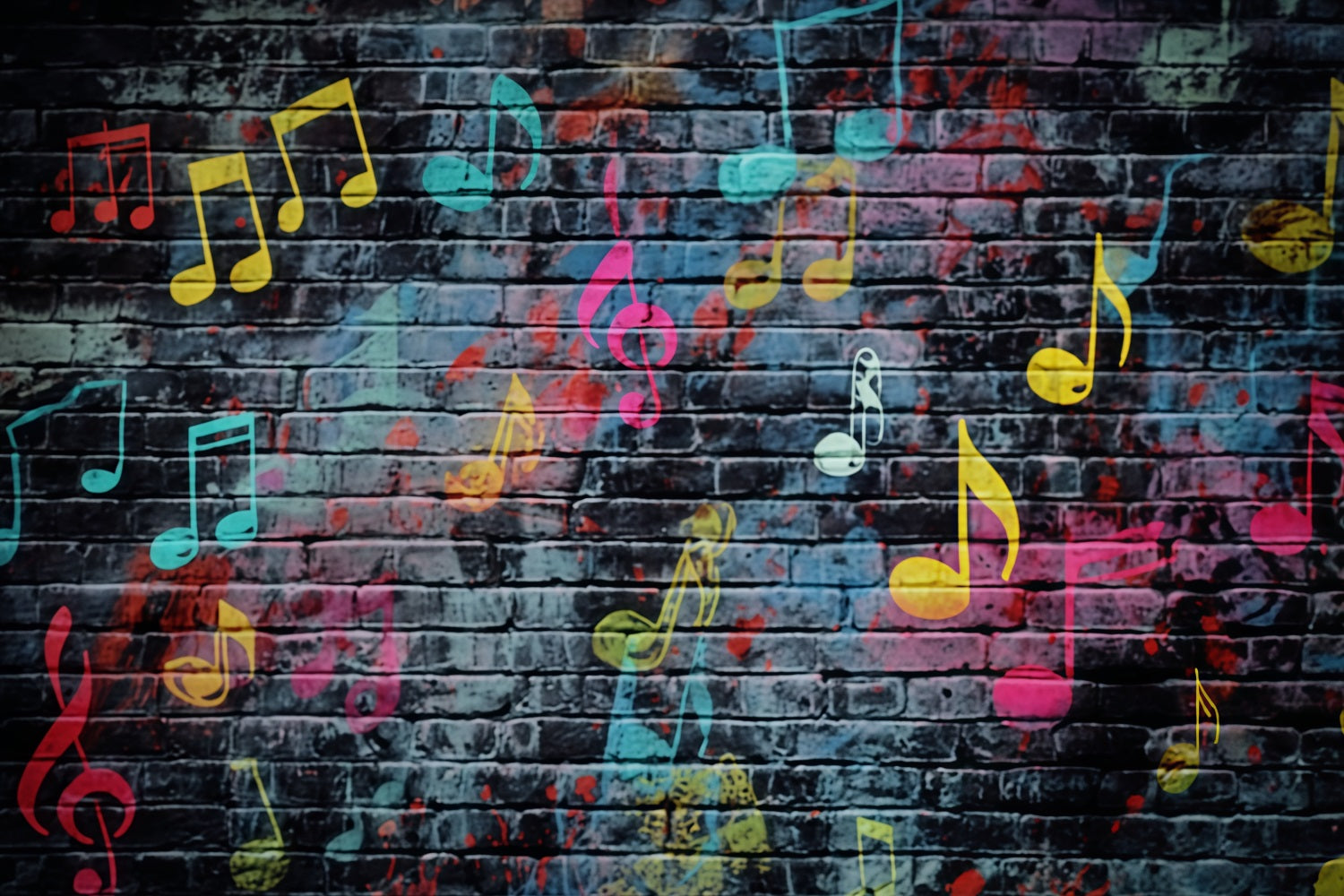 Brick Photography Backdrop Colorful Musical Note Graffiti Brick Backdrop UK TWW59-207