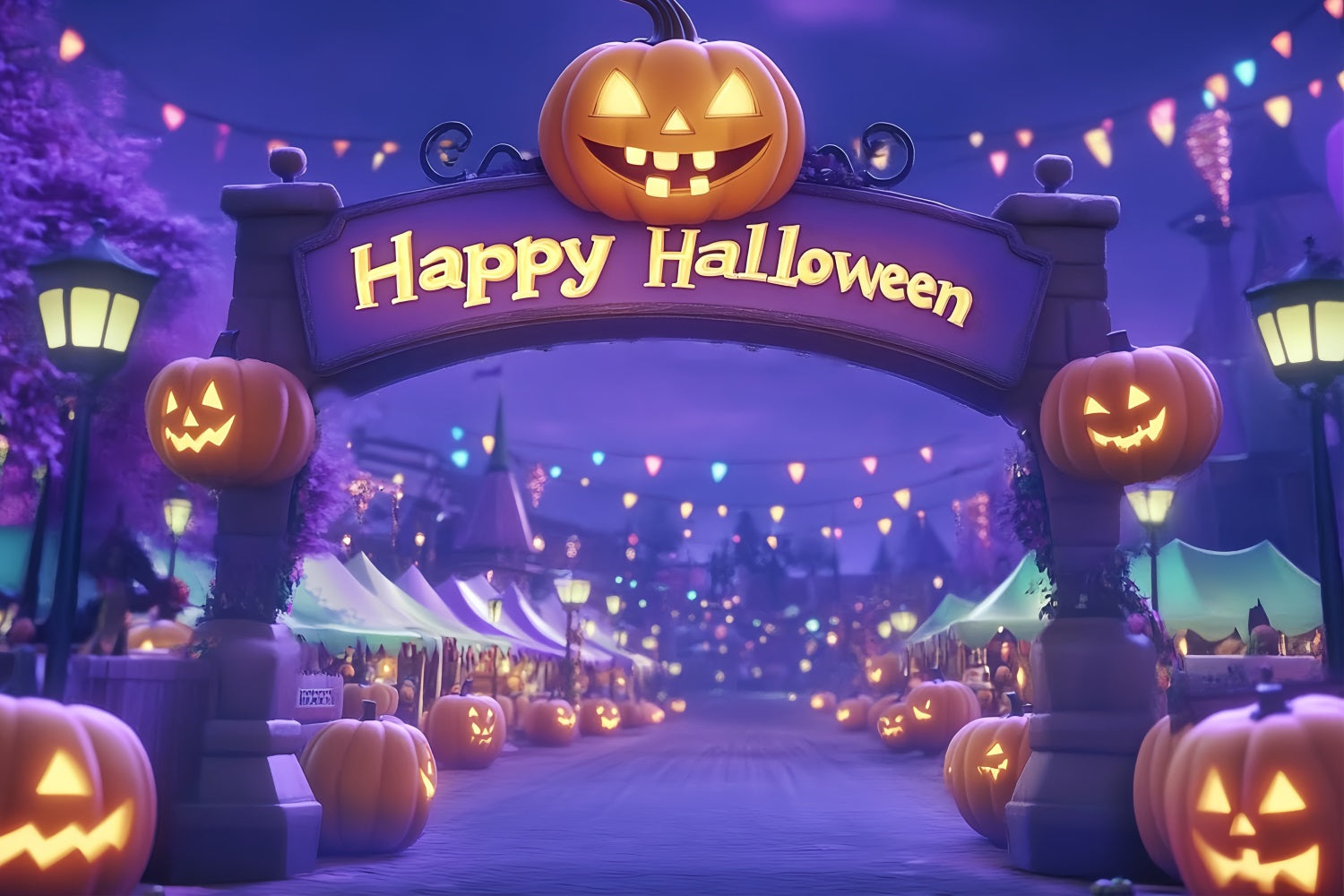 Halloween Circus Backdrop Pumpkin Carnival Gate Photography Circus Backdrop UK TWW59-21