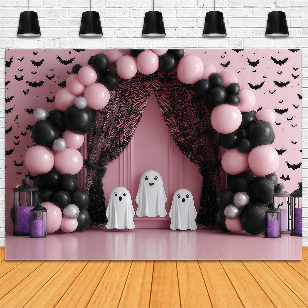 Cake Smash Backdrop Pink Ghost Balloon Arch Smash Cake Backdrop UK TWW59-210