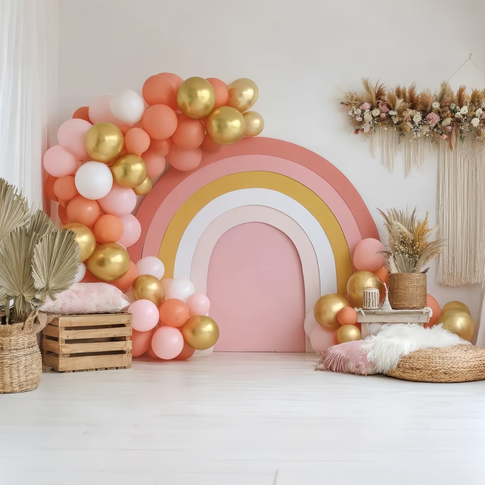 Cake Smash Backdrops Golden Rainbow Balloon Setup Cake Photography Backdrops UK TWW59-211