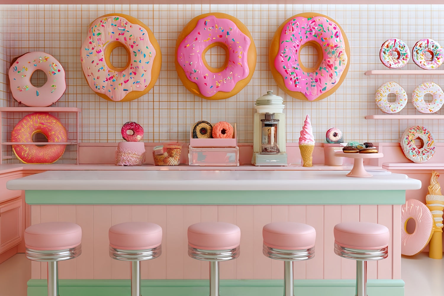 Cake Smash Backdrop Girl Pink Donut Dessert Bar Birthday Backdrop UK TWW59-213