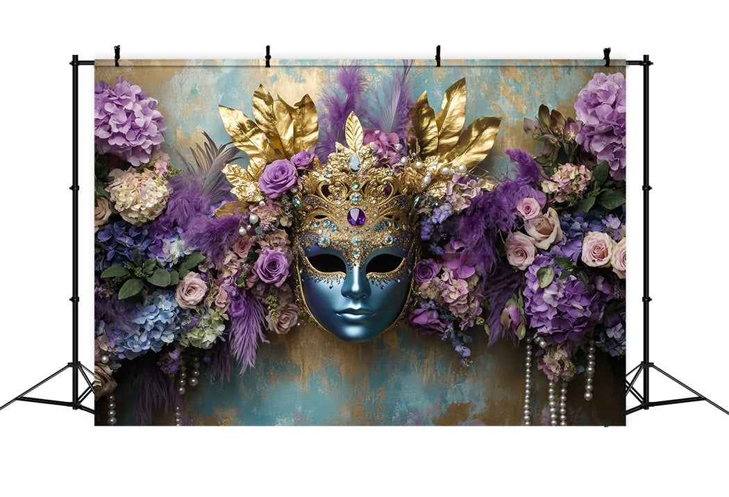 Mask Carnival Backdrop Blue Mask Purple Floral Elegance Carnival Backdrops UK TWW59-22