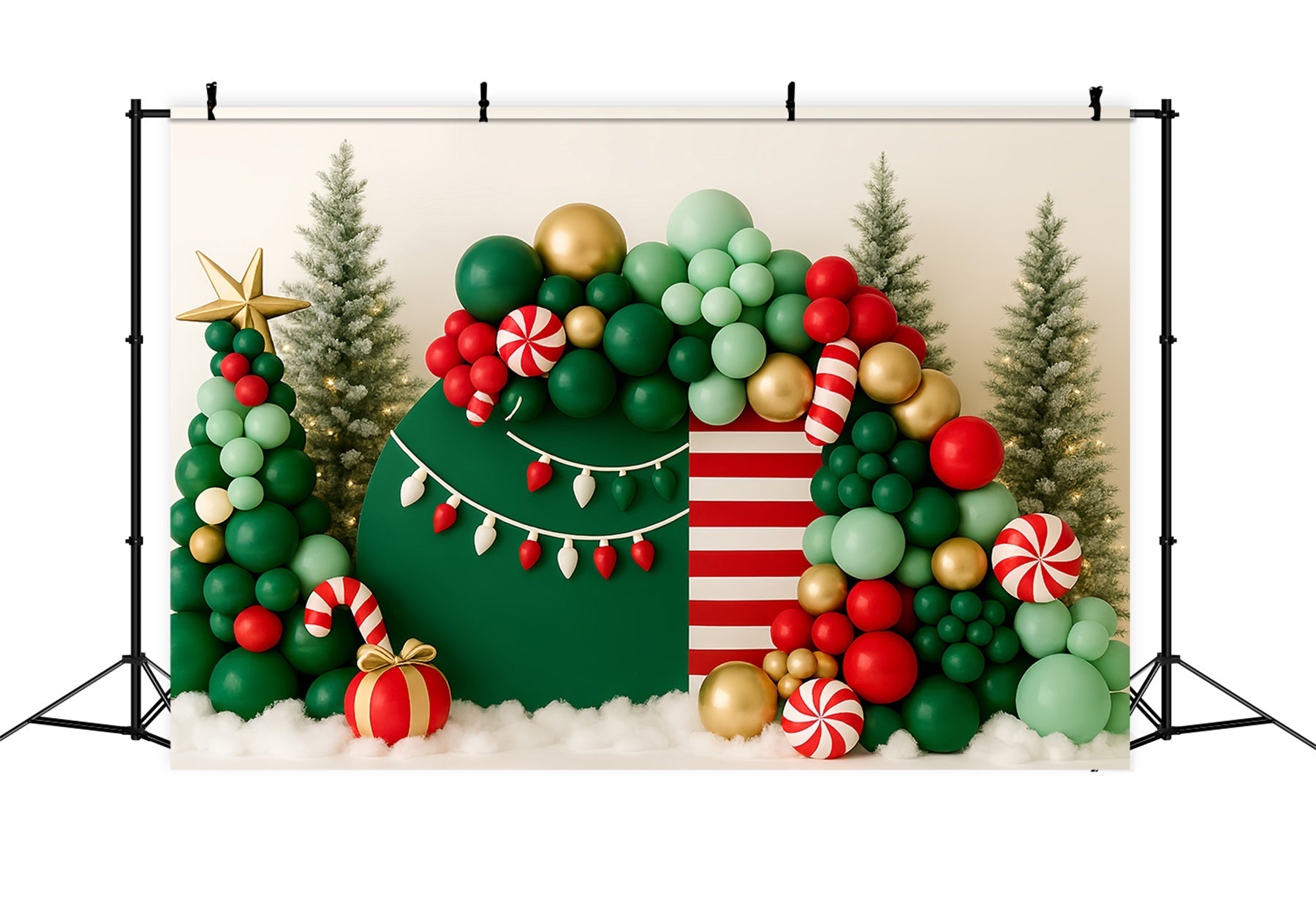 Smash Cake Backdrop Christmas Candy Balloon Forest Happy Birthday Backdrop UK TWW59-221