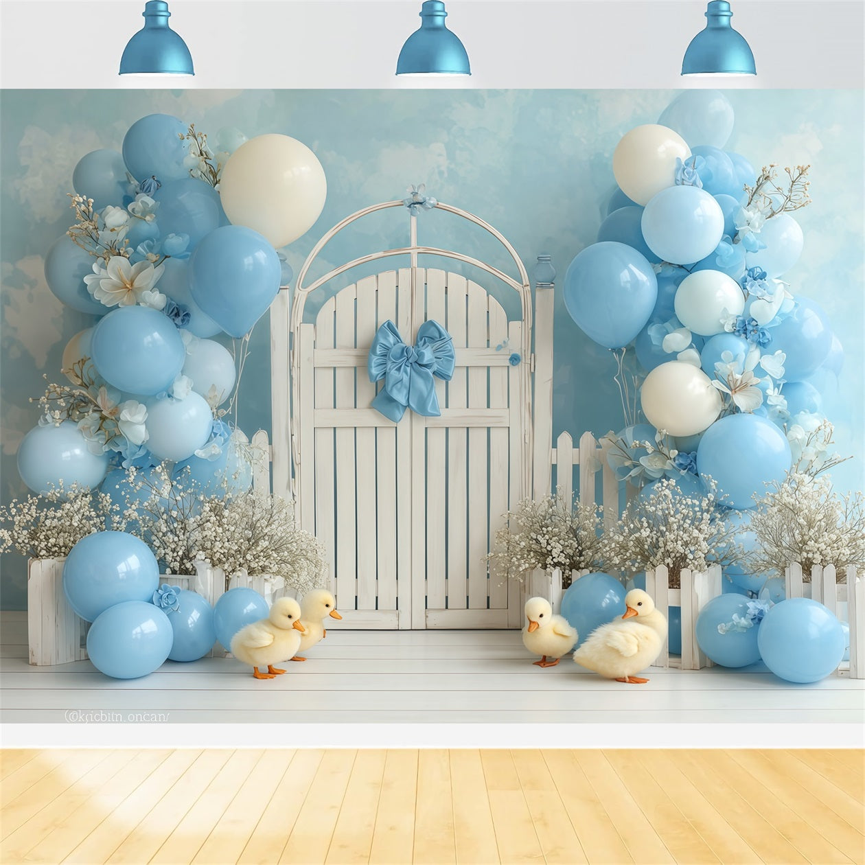 Smash Cake Backdrop Blue Duckling Garden Gate Cake Smash Photography Backdrop UK TWW59-225