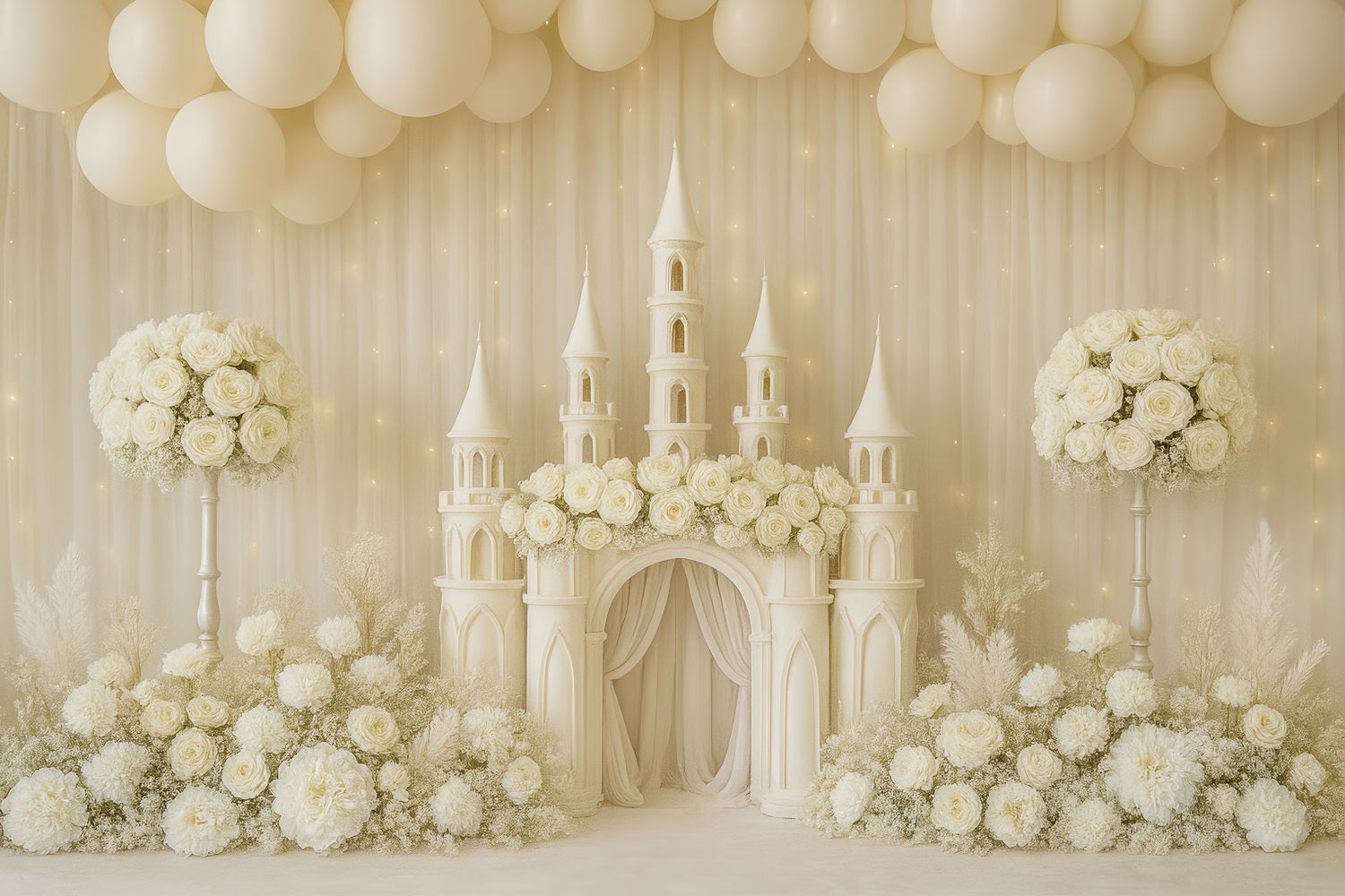 Cake Smash Photography Backdrop Ivory Castle Floral Dream Birthday Backdrops UK TWW59-229
