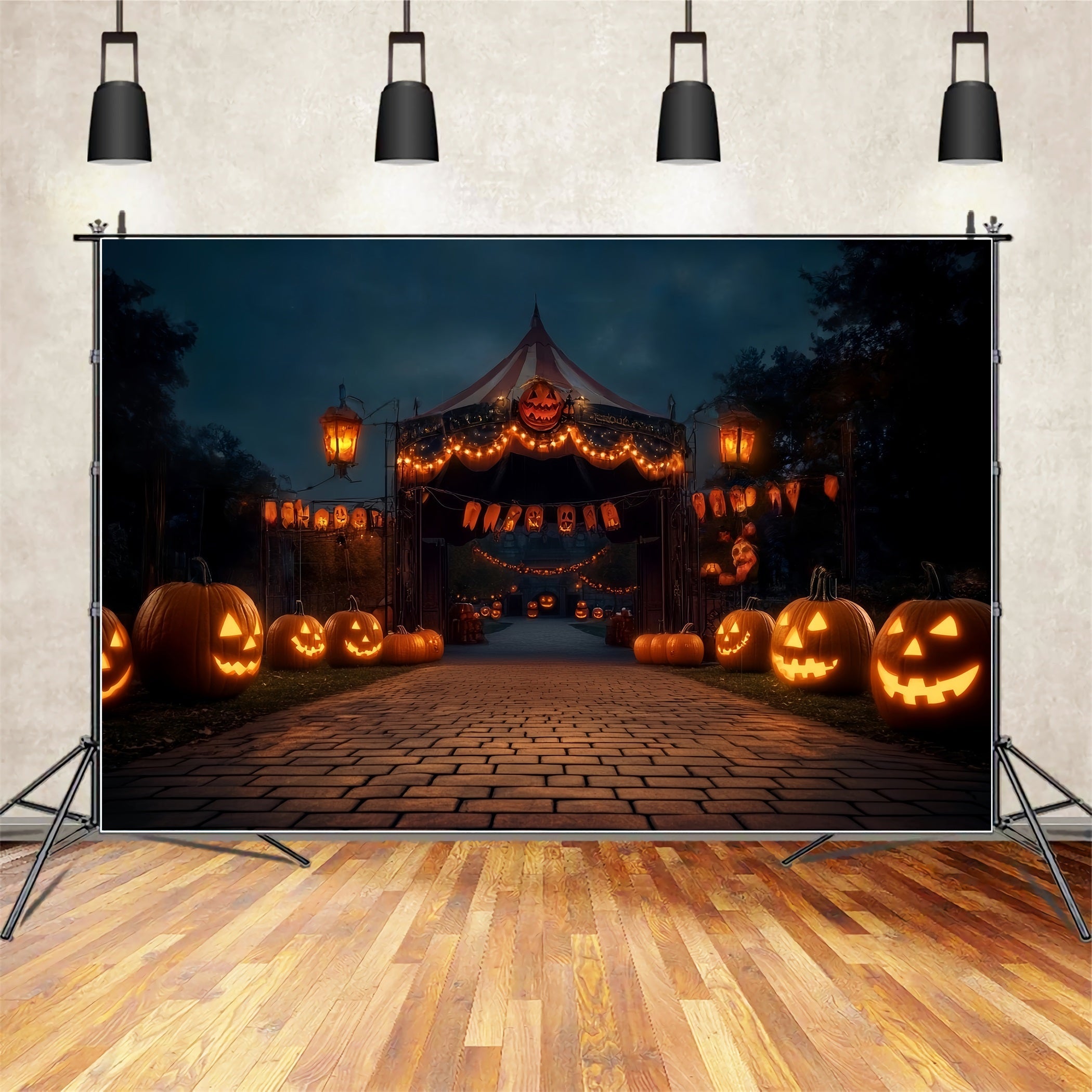 Halloween Circus Backdrop Pumpkin Lantern Carnival Creepy Circus Backdrop UK TWW59-23