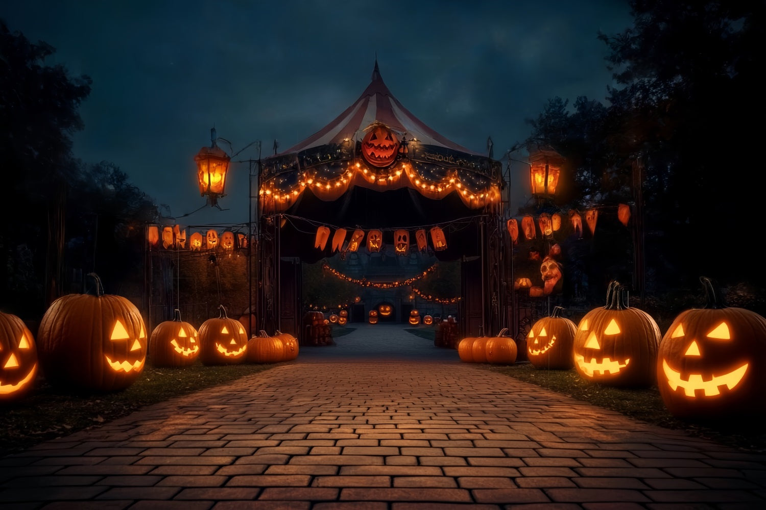 Halloween Circus Backdrop Pumpkin Lantern Carnival Creepy Circus Backdrop UK TWW59-23