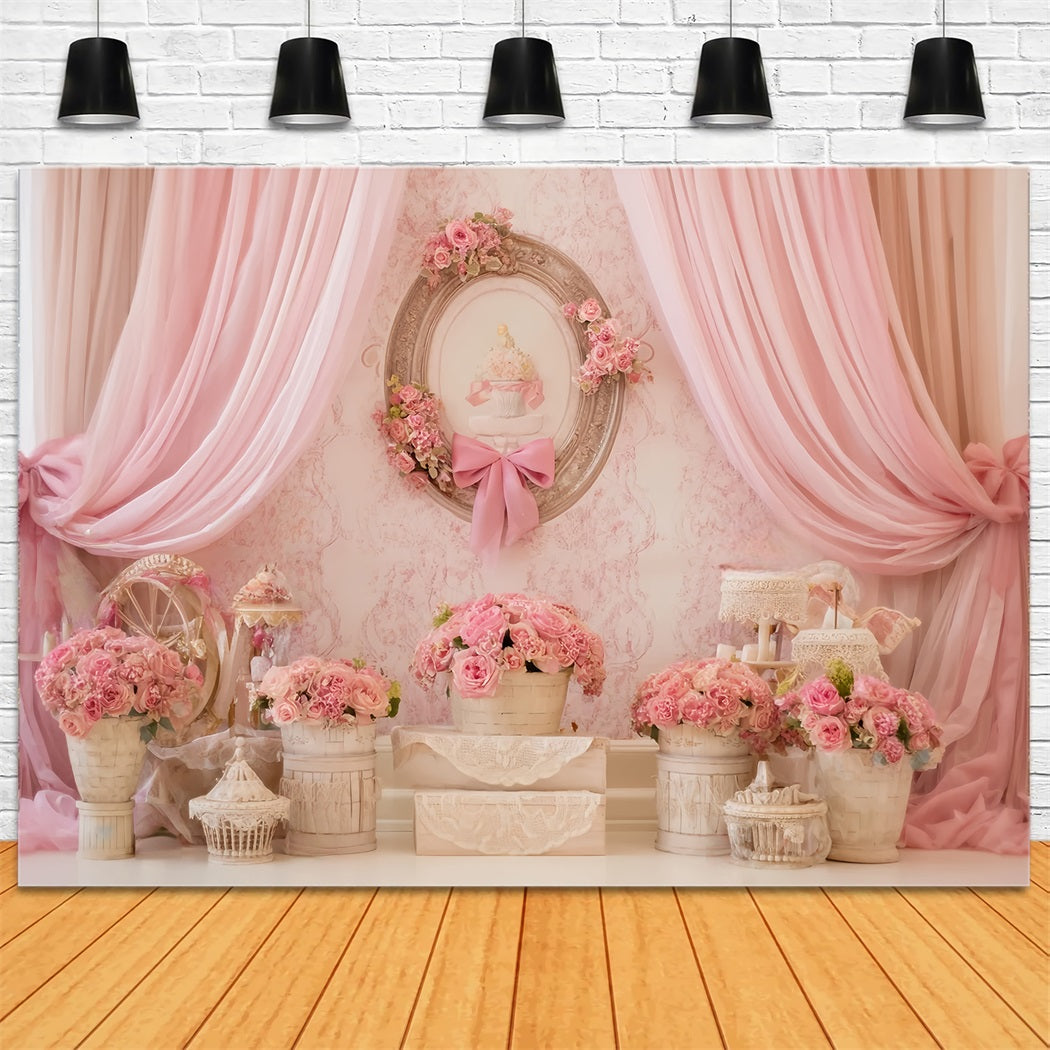 Cake Smash Backdrop Pink Floral Vintage Elegance Birthday Backdrop UK TWW59-230