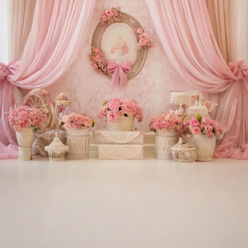 Cake Smash Backdrop Pink Floral Vintage Elegance Birthday Backdrop UK TWW59-230