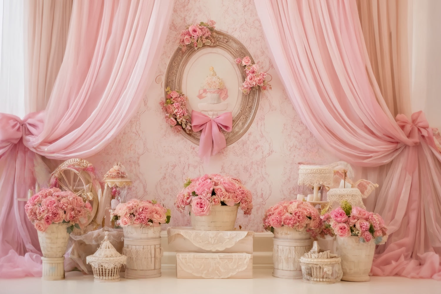 Cake Smash Backdrop Pink Floral Vintage Elegance Birthday Backdrop UK TWW59-230