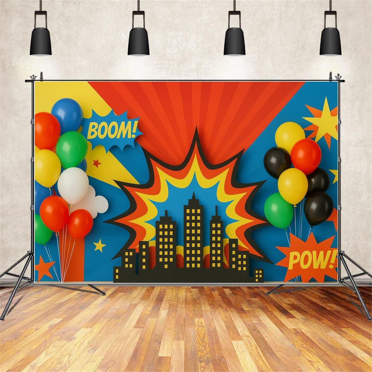Cake Smash Backdrop Colorful Balloons City Burst Smash Cake Backdrop UK TWW59-236