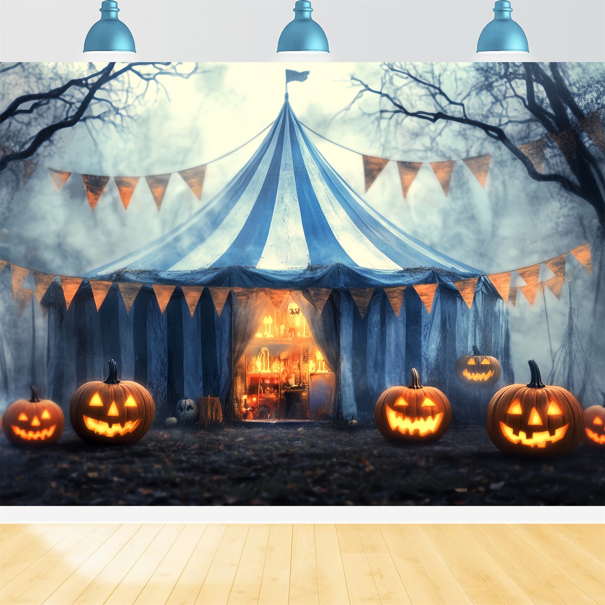 Halloween Circus Backdrop Foggy Pumpkin Haunted Tent Circus Backdrop Ideas UK TWW59-24