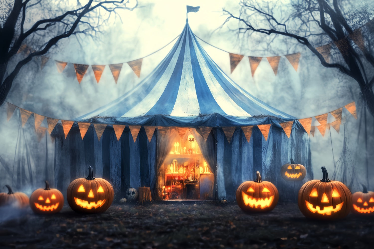 Halloween Circus Backdrop Foggy Pumpkin Haunted Tent Circus Backdrop Ideas UK TWW59-24