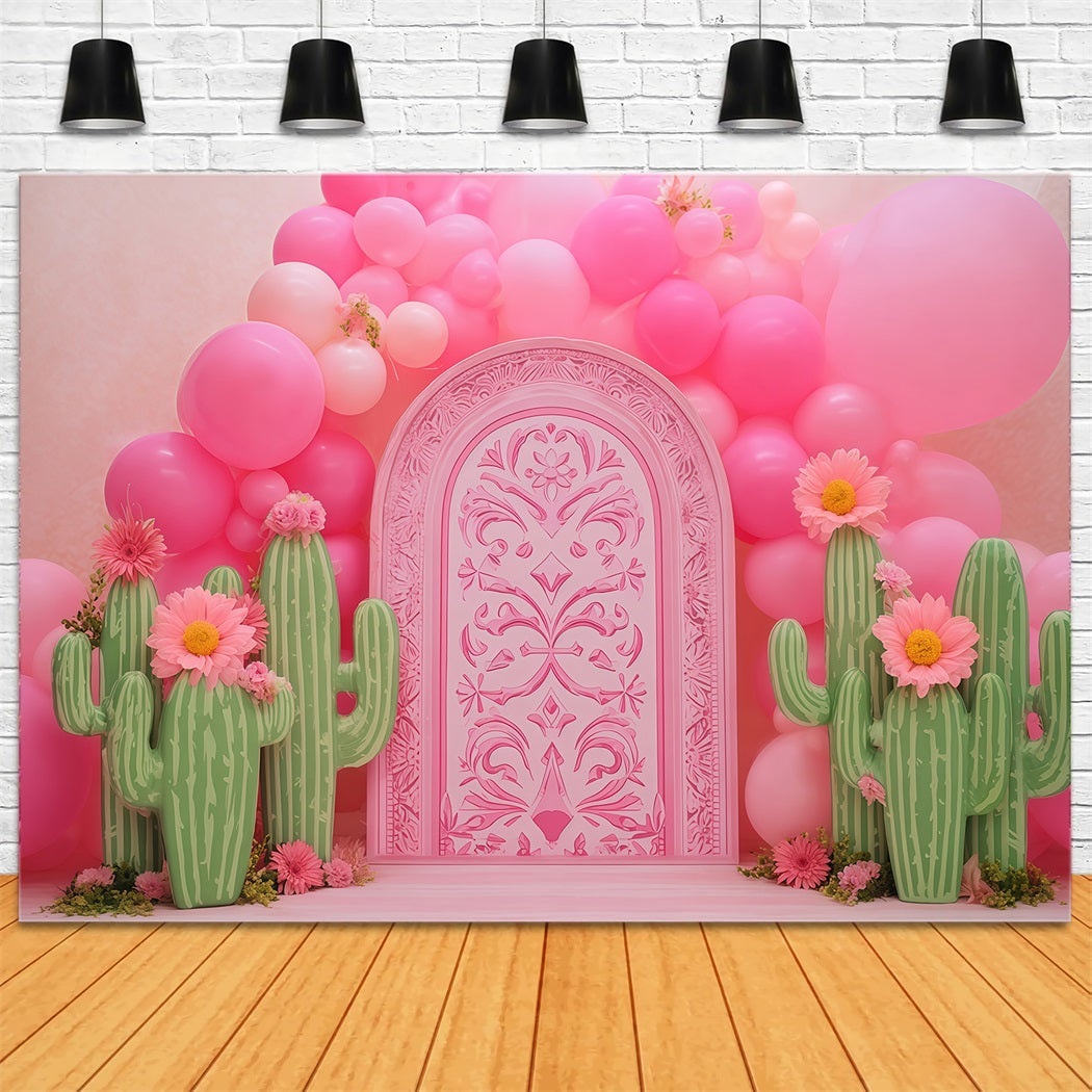 Cake Smash Photography Backdrop Pink Cactus Balloon Garden Birthday Backdrops UK TWW59-242