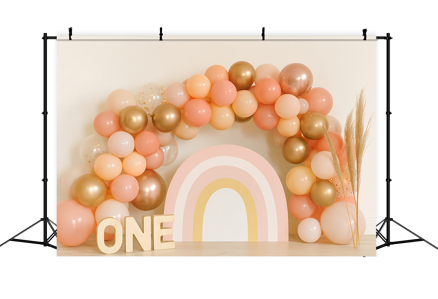 Cake Smash Backdrop Golden Peach Rainbow Arch 1st Birthday Backdrop UK TWW59-245