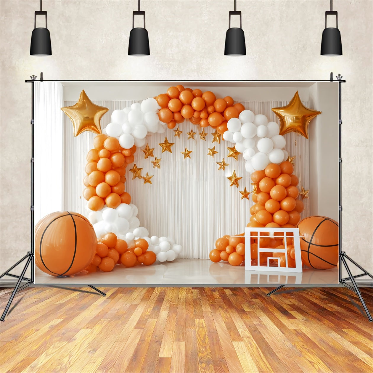 Cake Smash Backdrops Basketball Star Balloon Arch Backdrop for Birthday UK TWW59-248