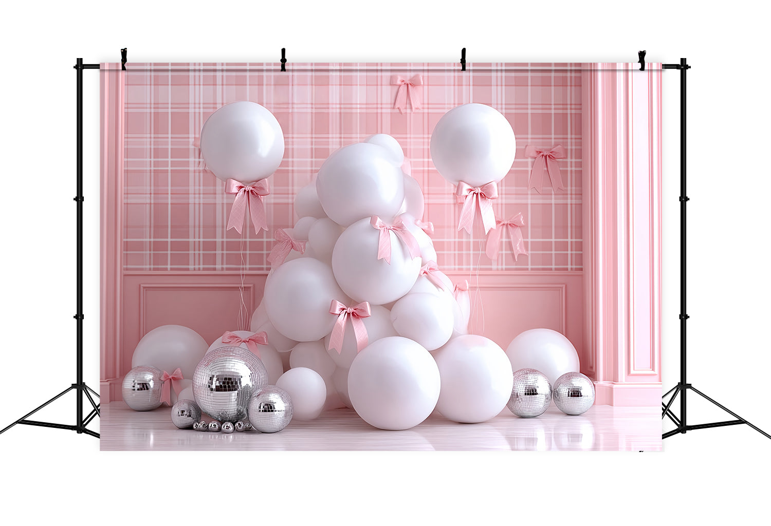 Cake Smash Backdrop Pink Bow Glam Balloons Smash Cake Backdrop UK TWW59-249