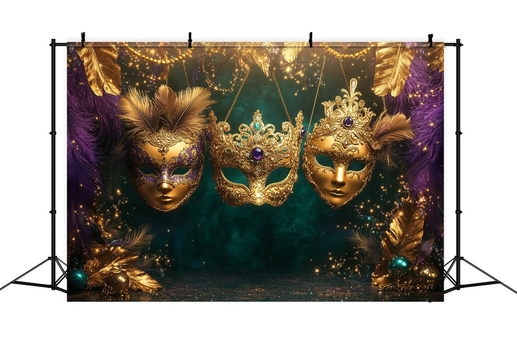 Mask Carnival Backdrop Golden Feathered Masquerade Trio Carnival Backdrop Ideas UK TWW59-25