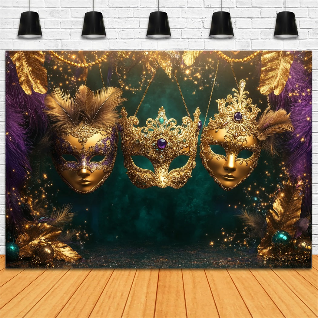 Mask Carnival Backdrop Golden Feathered Masquerade Trio Carnival Backdrop Ideas UK TWW59-25