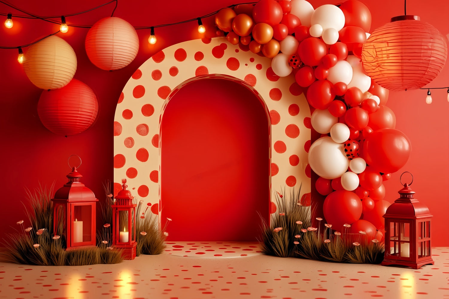 Smash Cake Backdrop Red Lantern Polka Celebration Cake Smash Photography Backdrop UK TWW59-251