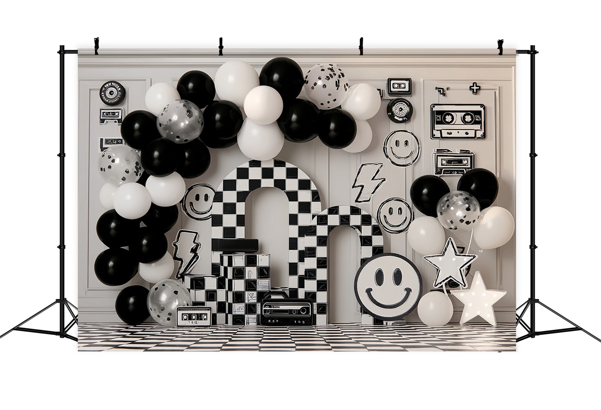 Cake Smash Photography Backdrop Retro Checkerboard Smile Party Birthday Backdrops UK TWW59-255