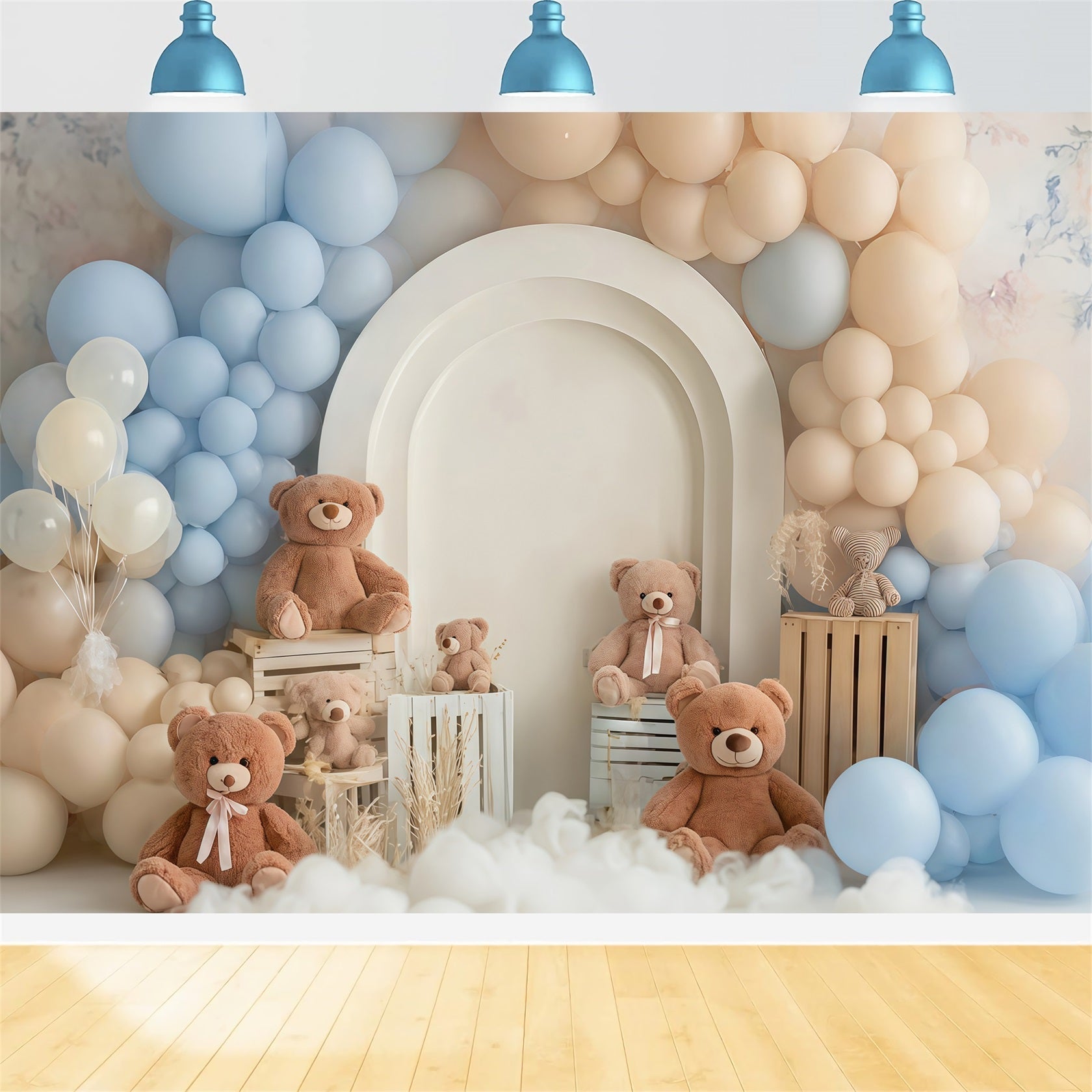Cake Smash Backdrop Blue Beige Teddy Balloon Dream Birthday Backdrop UK TWW59-256