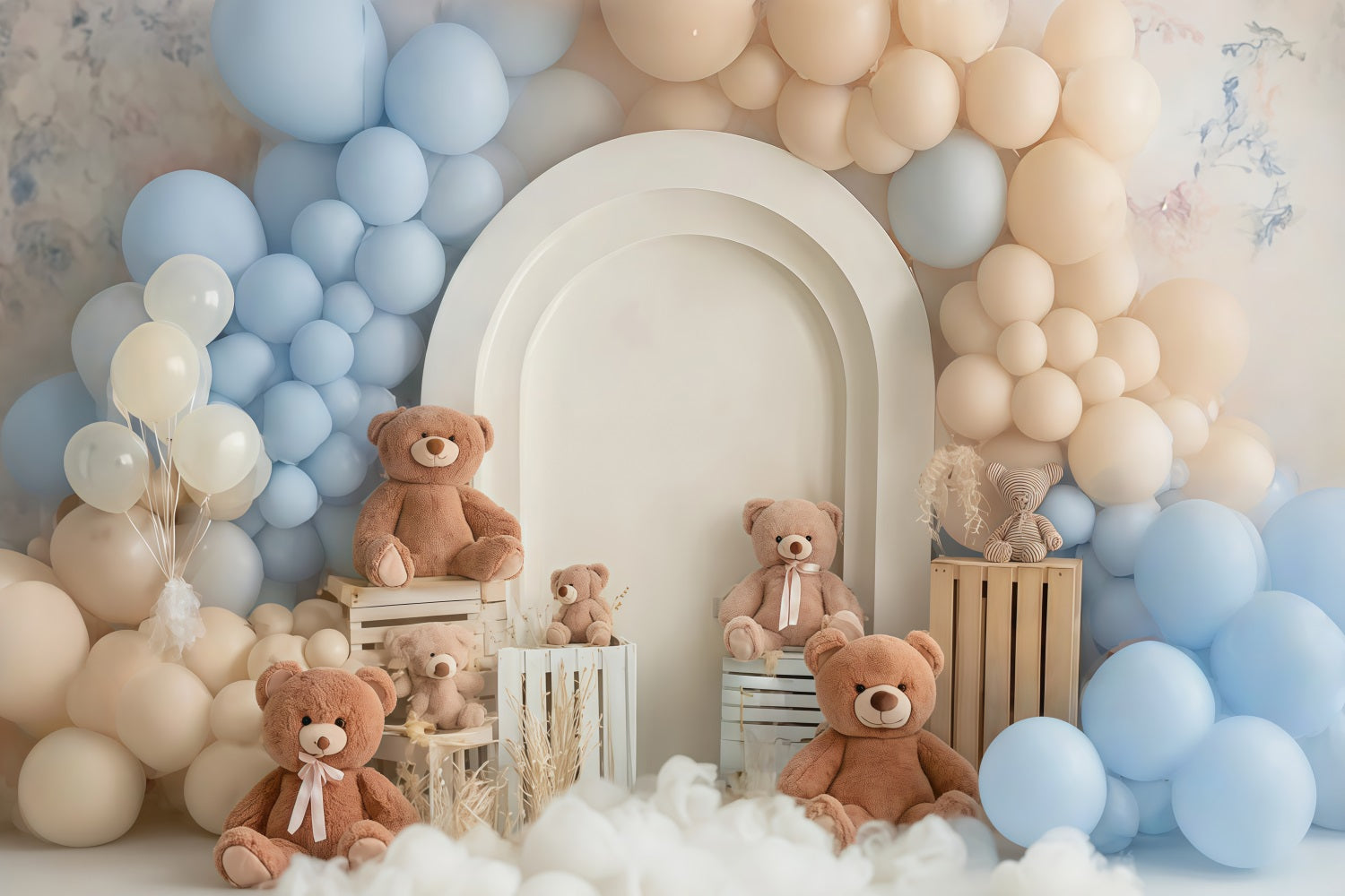 Cake Smash Backdrop Blue Beige Teddy Balloon Dream Birthday Backdrop UK TWW59-256