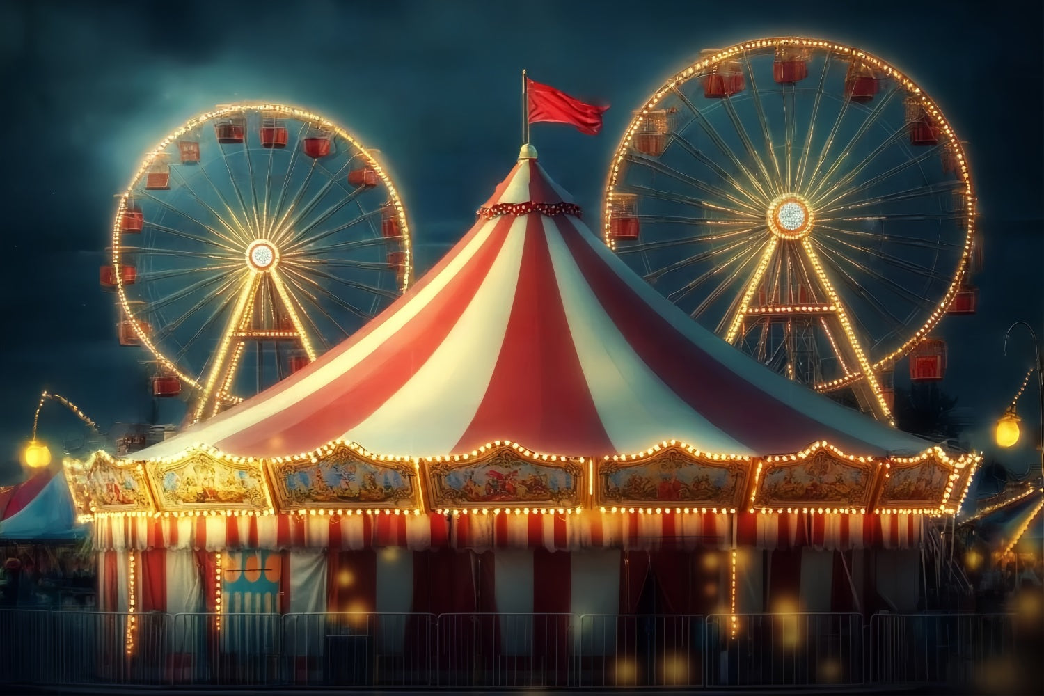 Carnival Tent Backdrop Ferris Wheel Glowing Tent Circus Carnival Backdrop UK TWW59-26