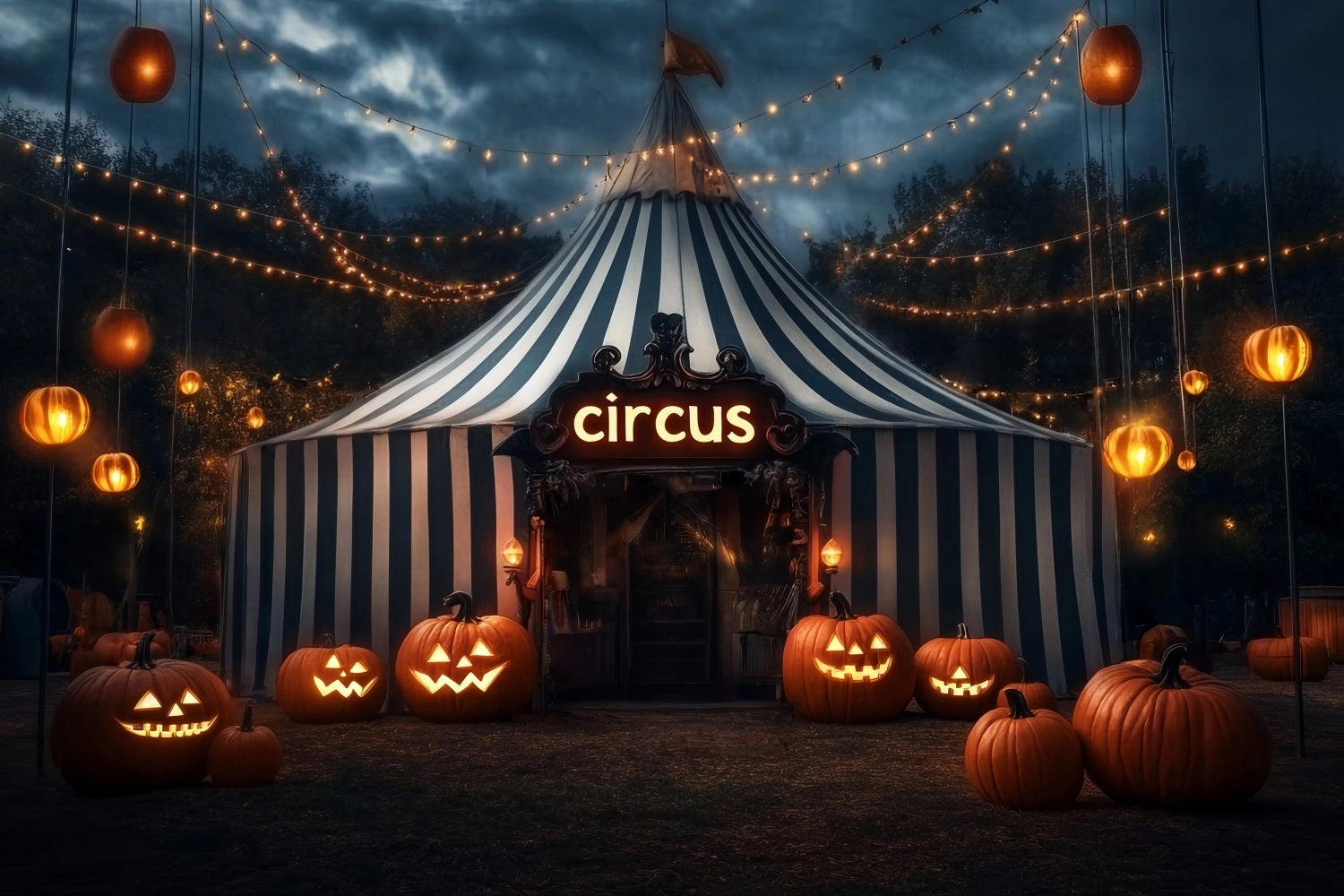 Halloween Circus Backdrop Pumpkin Lantern Circus Tent Carnival Backdrop UK TWW59-29