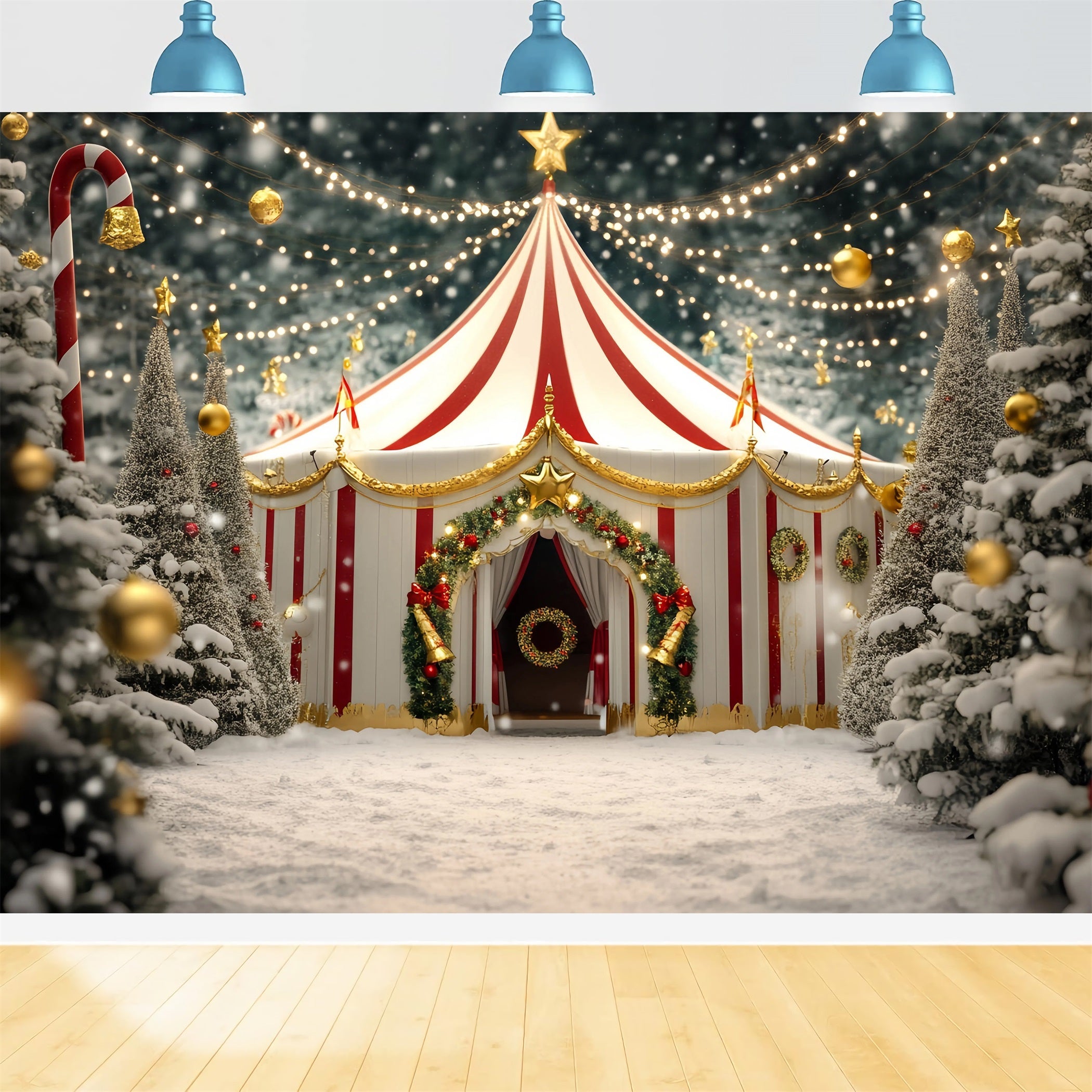 Christmas Circus Backdrop Golden Star Festive Tent Circus Carnival Backdrop UK TWW59-32