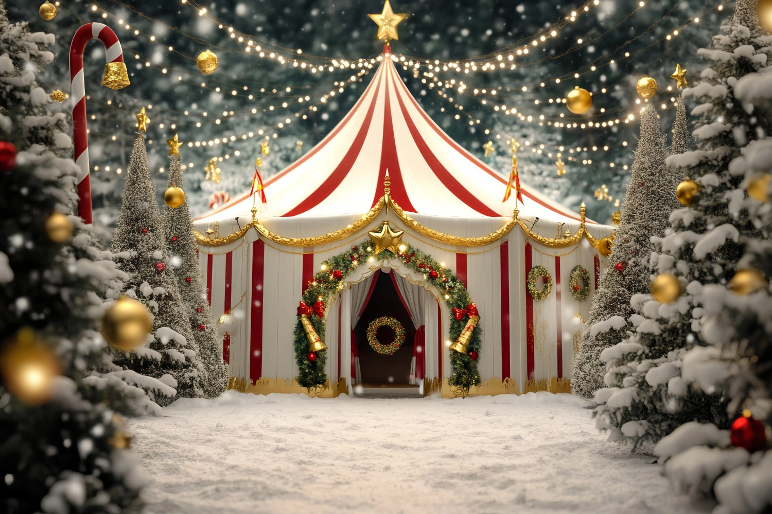Christmas Circus Backdrop Golden Star Festive Tent Circus Carnival Backdrop UK TWW59-32
