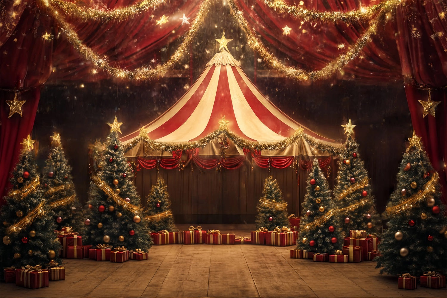 Christmas Circus Backdrop Golden Star Garland Tent Photography Circus Backdrop UK TWW59-34