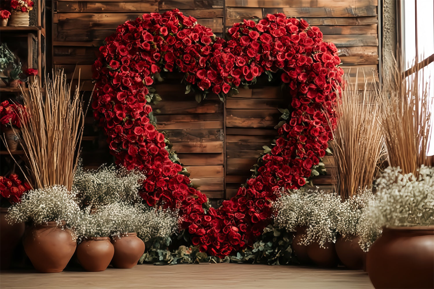 Wedding Rustic Backdrop Red Rose Heart Arrangement Elegant Wedding Backdrop UK TWW59-39