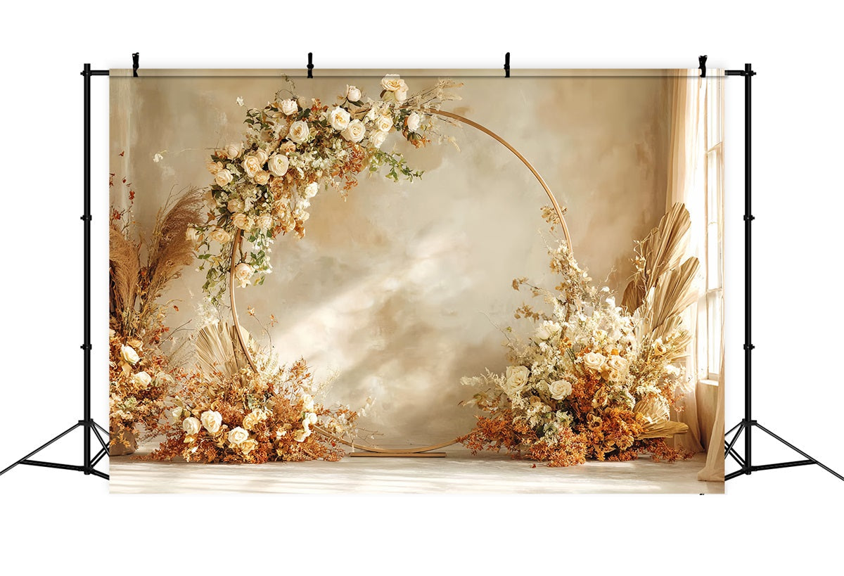 Wedding Backdrop Golden Floral Round Arch Wedding Backdrops UK TWW59-42