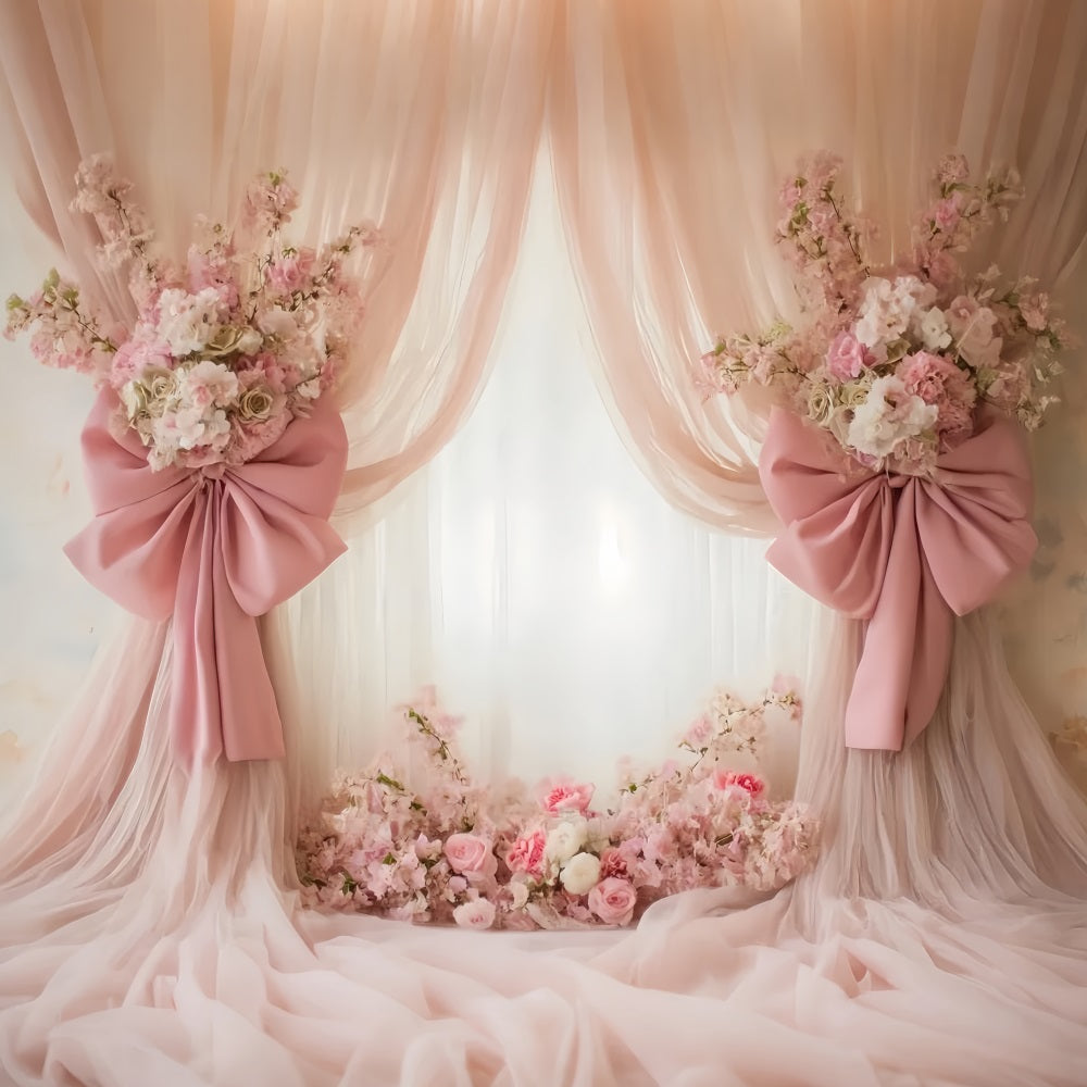 Wedding Vintage Blush Drapes Floral Bows Elegant Wedding Backdrop UK TWW59-43