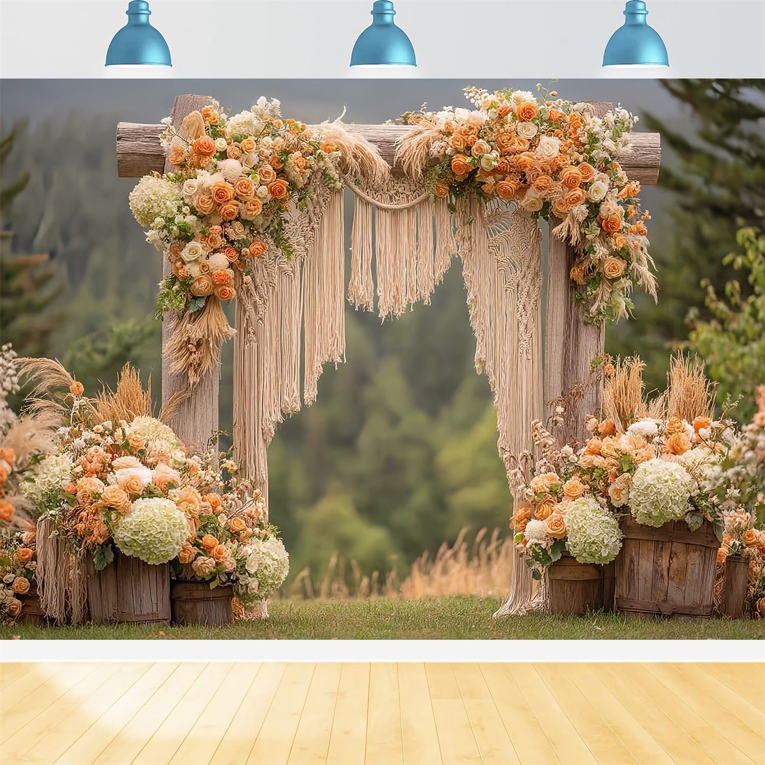 Wedding Macrame Backdrop Rustic Arch Orange Roses Boho Wedding Backdrop UK TWW59-44