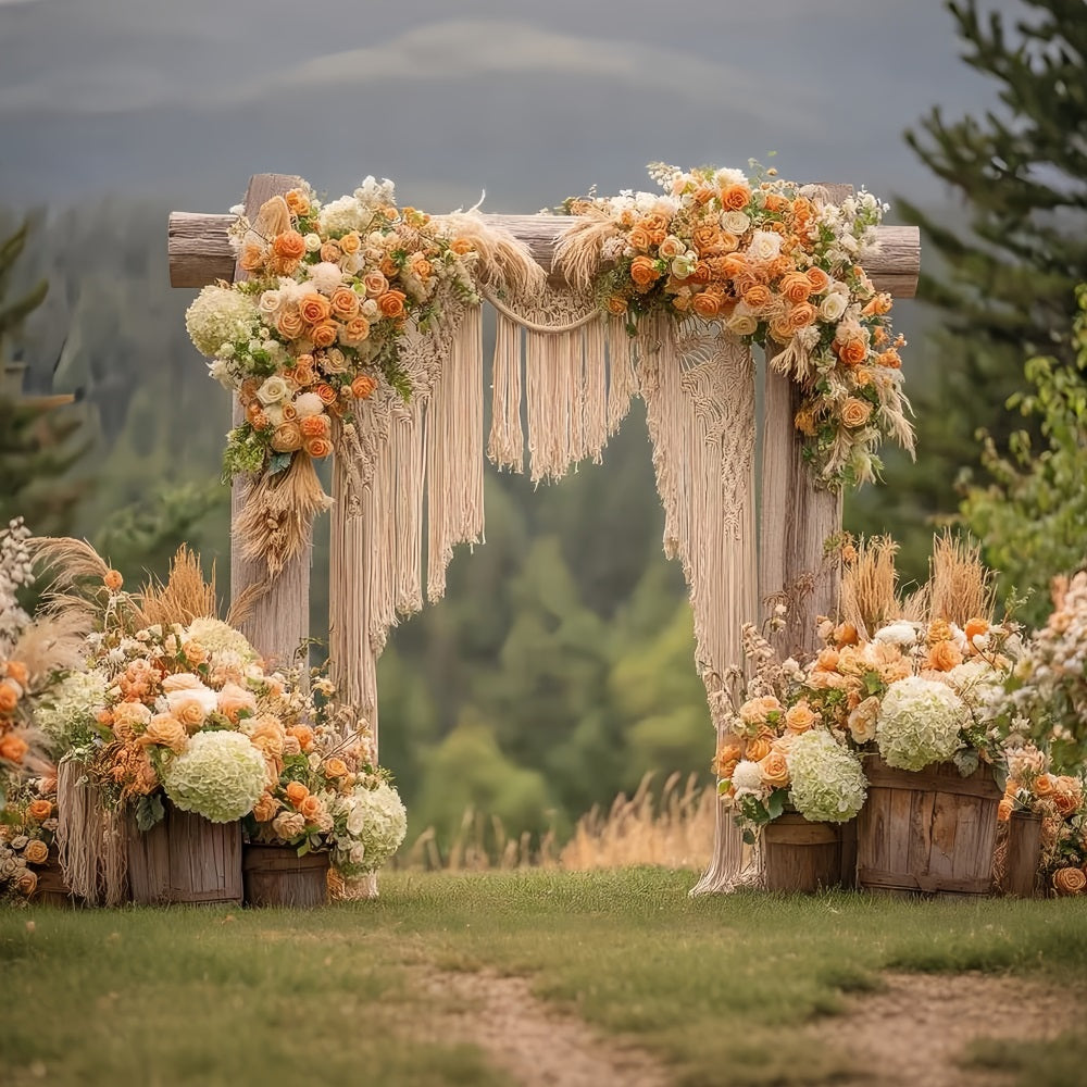 Wedding Macrame Backdrop Rustic Arch Orange Roses Boho Wedding Backdrop UK TWW59-44