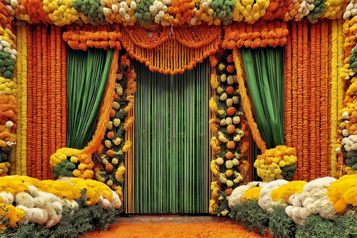 Wedding Indian Backdrop Vibrant Marigold Floral Curtains Vintage Wedding Backdrop UK TWW59-46