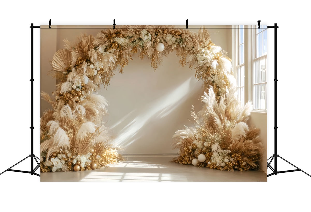 Wedding Christmas Backdrop Golden Pampas Circular Arch Boho Wedding Backdrop UK TWW59-48