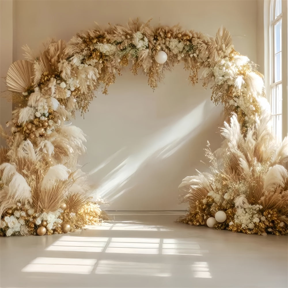 Wedding Christmas Backdrop Golden Pampas Circular Arch Boho Wedding Backdrop UK TWW59-48
