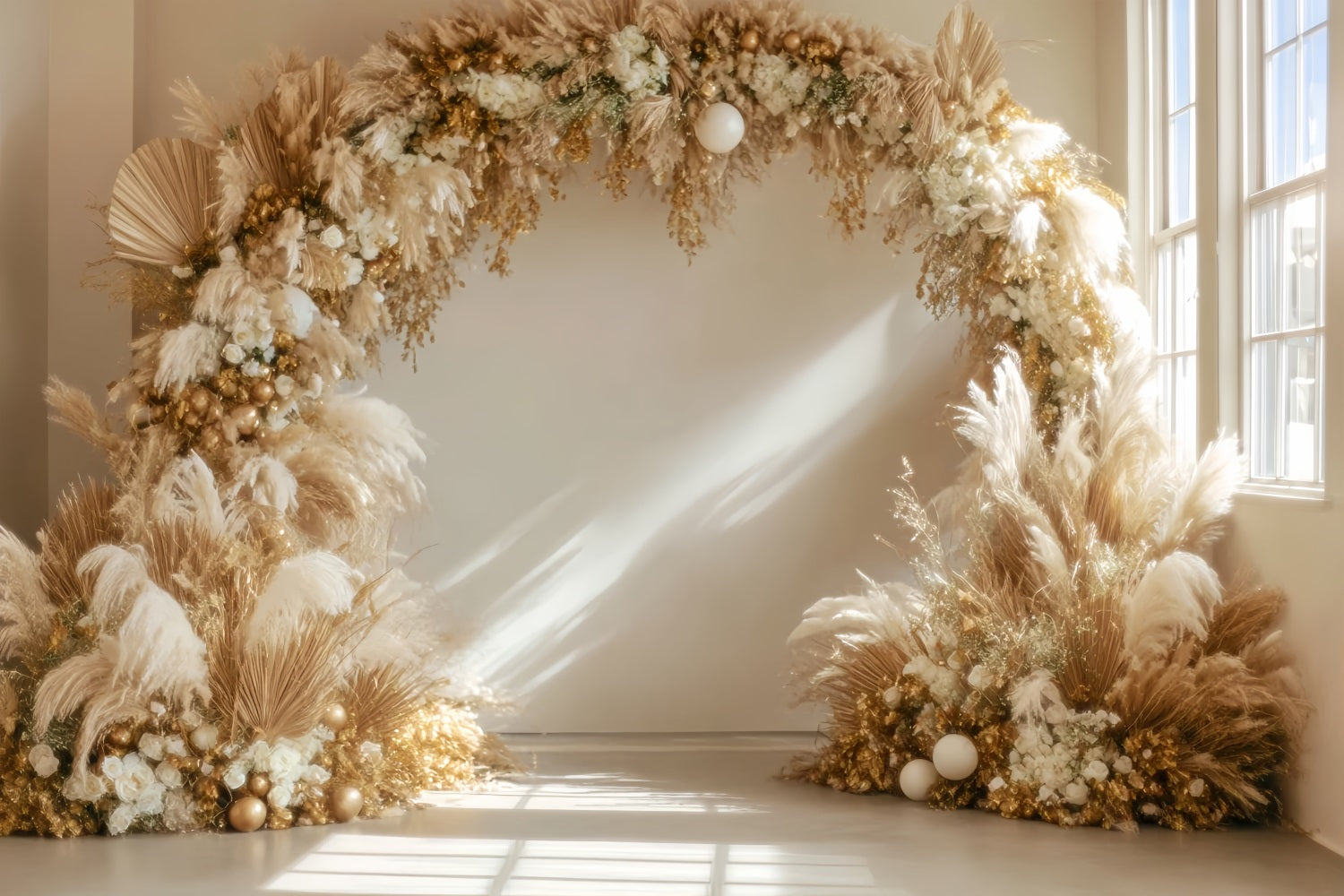 Wedding Christmas Backdrop Golden Pampas Circular Arch Boho Wedding Backdrop UK TWW59-48