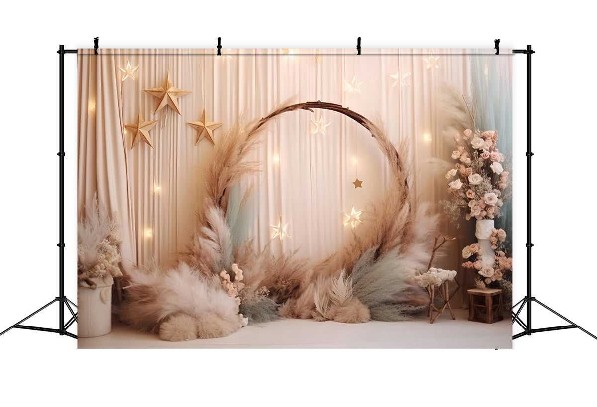 Wedding Christmas Backdrop Starry Pampas Floral Arch Elegant Wedding Backdrop UK TWW59-51